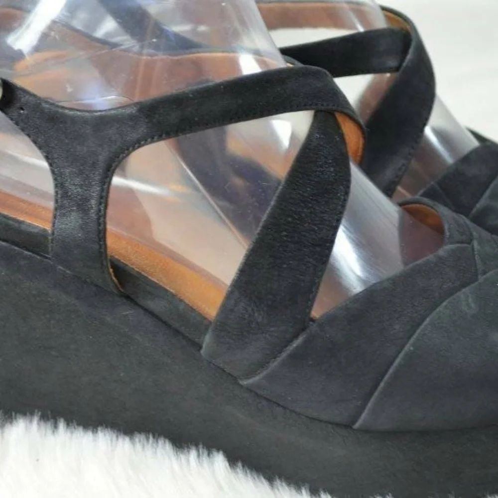 Gentle Souls June Flower Black Nubuck Sandals